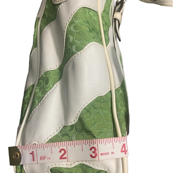 Coach Green & White Zebra Striped Signature Logo Tote - Picture 12 of 15